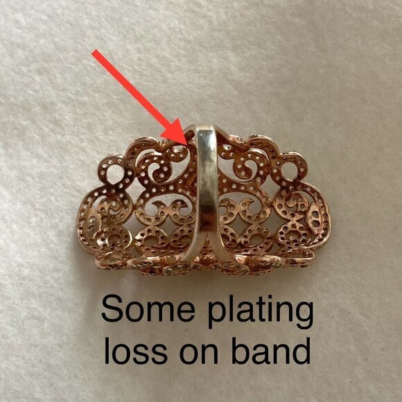 Rose Gold Plated Sterling Silver 925 Scrollwork White Sapphire Ring Sz 6.75 - Picture 6 of 16